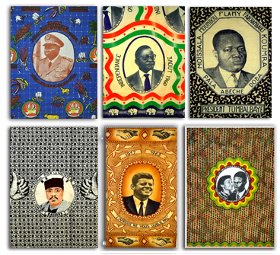 6 textiles depicting
               heads of state